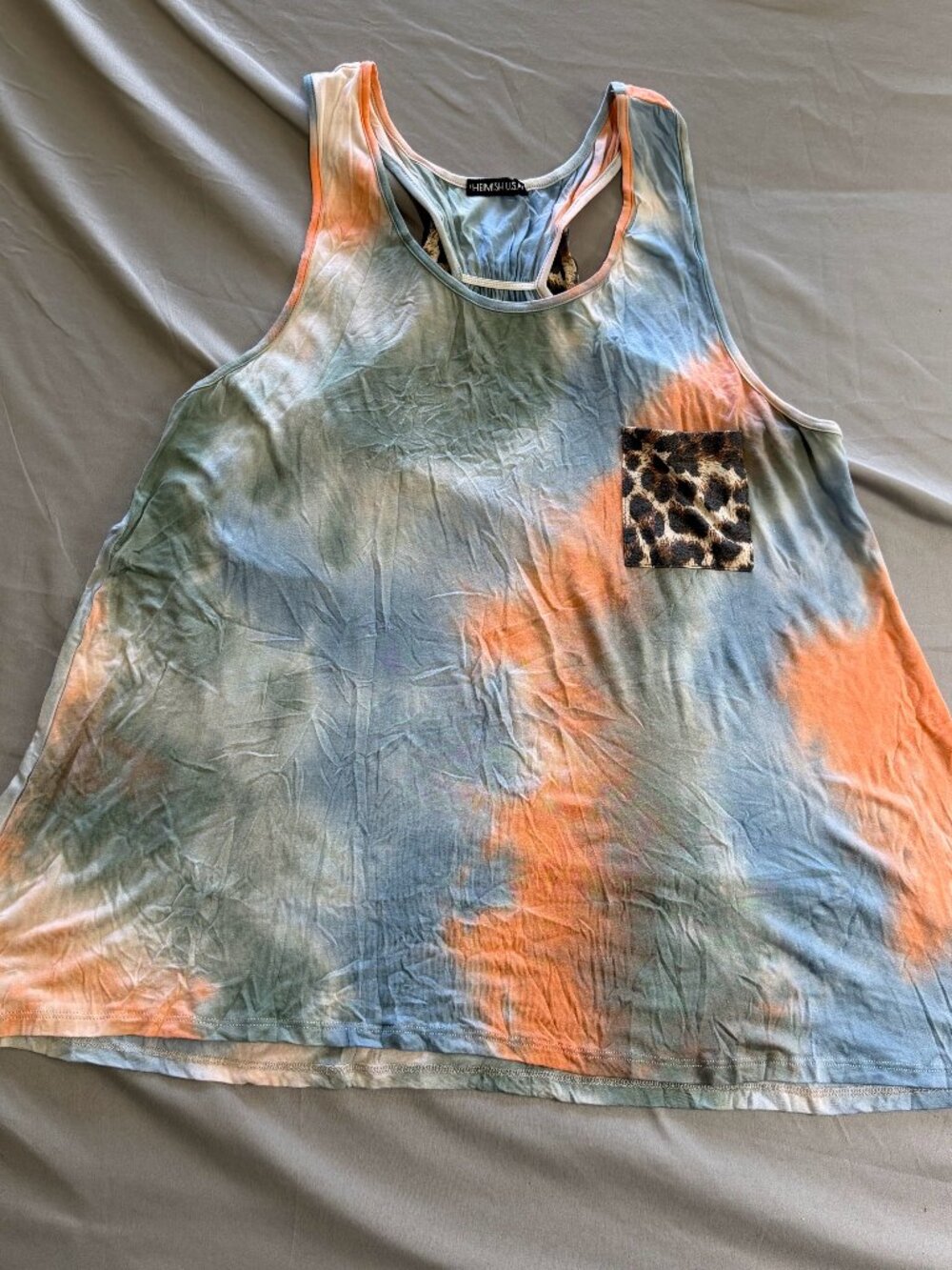Heimish USA Women's TieDye Leopard Print Racerback Tank Top Bow Accent 3X NWOT*